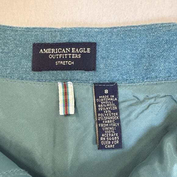 American Eagle 14" Teal Skirt Size 8 Stretch Amazing Condition Wool Blend Italy - Picture 4 of 7